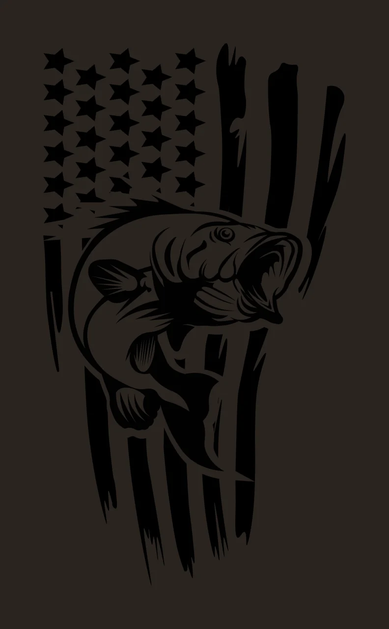 Bass Fish Jumping Over Flag Graphic stars stripes black Variation contrast preview thumbnail