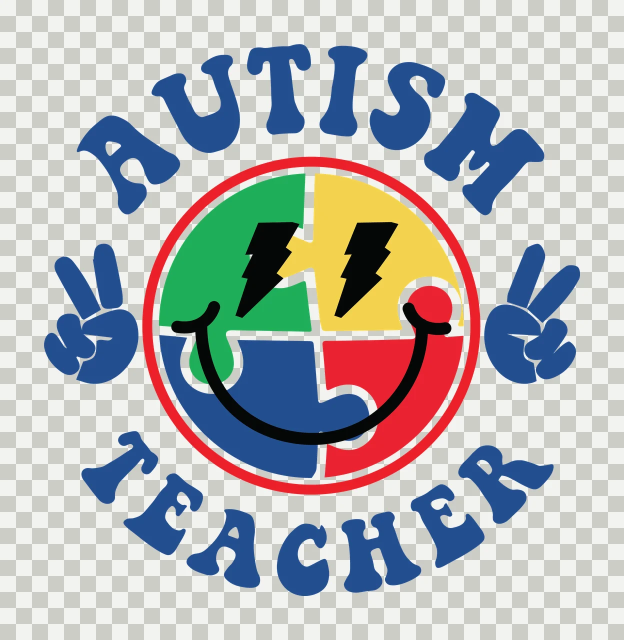Autism Puzzle Circle Typography piece hand sign black white transparency and detail preview thumbnail