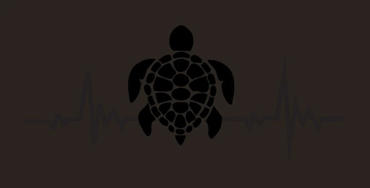 Silhouette Design of sea turtle with heartbeat line, EKG pulse, ECG line and shell pattern in black and white contrast preview thumbnail