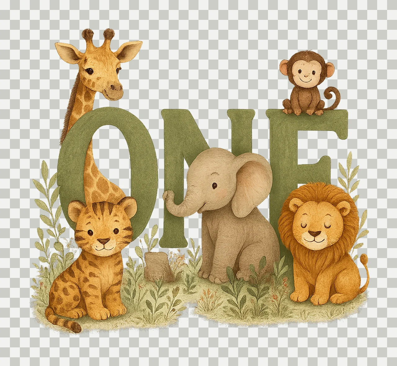 Wild One Safari Birthday Jungle Animals Artwork Kids Party transparency and detail preview thumbnail