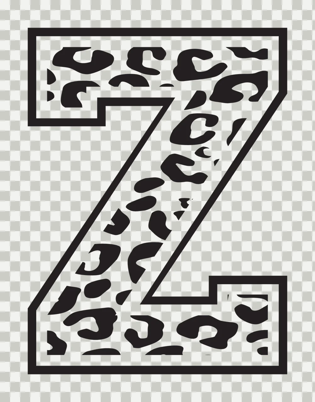 Black Varsity Half Font Leopard Character 17 print animal cheetah transparency and detail preview thumbnail