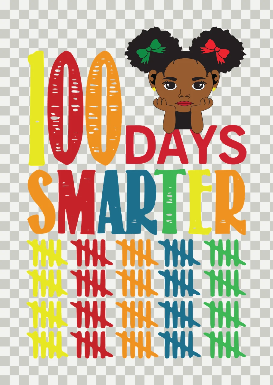 Black 100 Days Smarter Text With Tally marks silhouette typography transparency and detail preview thumbnail
