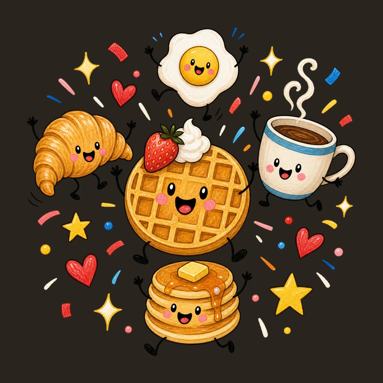 Happy Breakfast Food Doodle Cute Smiling Variation C contrast preview thumbnail
