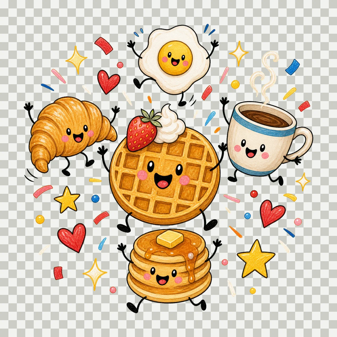 Happy Breakfast Food Doodle Cute Smiling Variation C transparency and detail preview thumbnail
