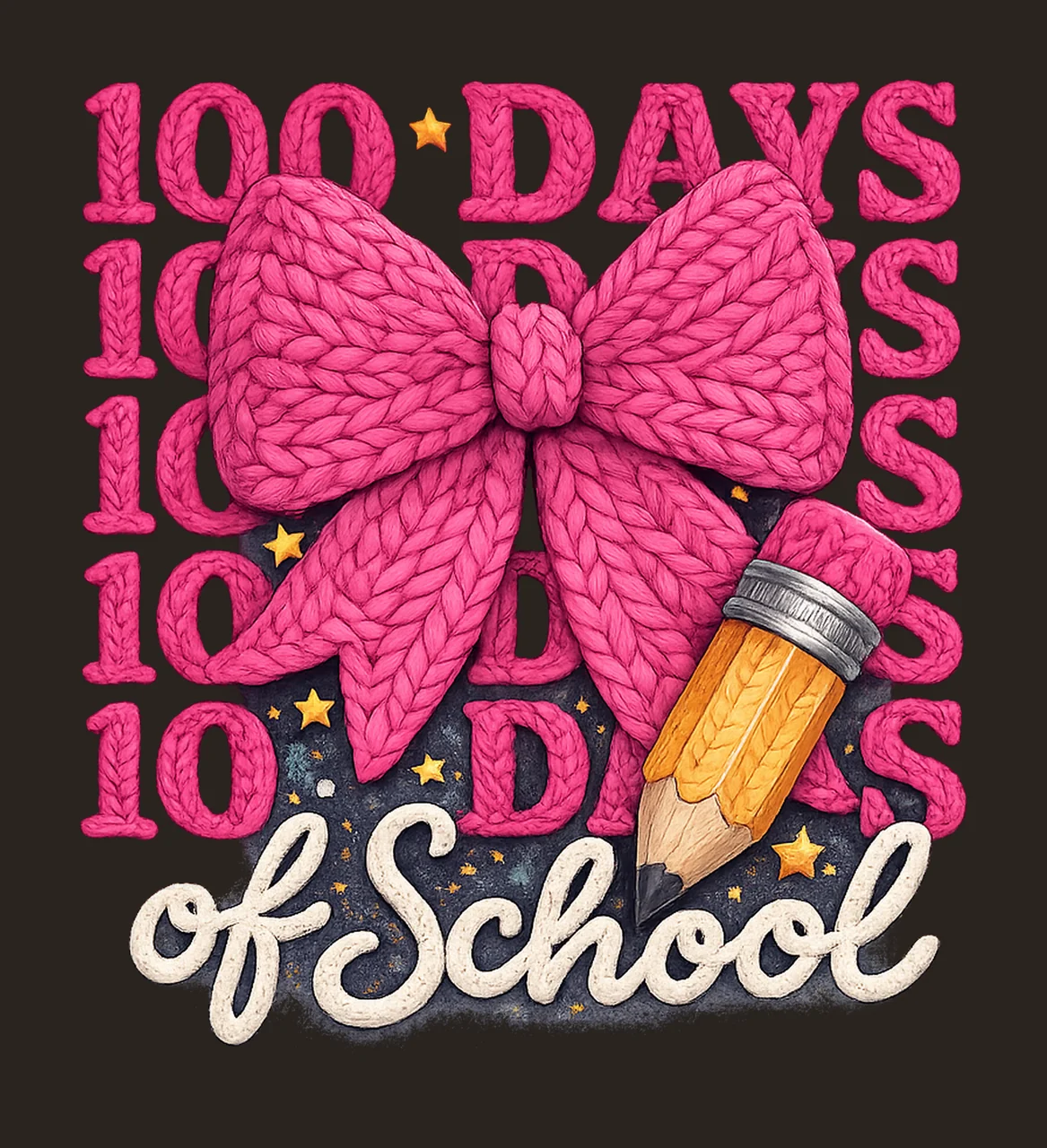 100 Days of School Crochet Bow Pencil Design Teacher Shirt contrast preview thumbnail
