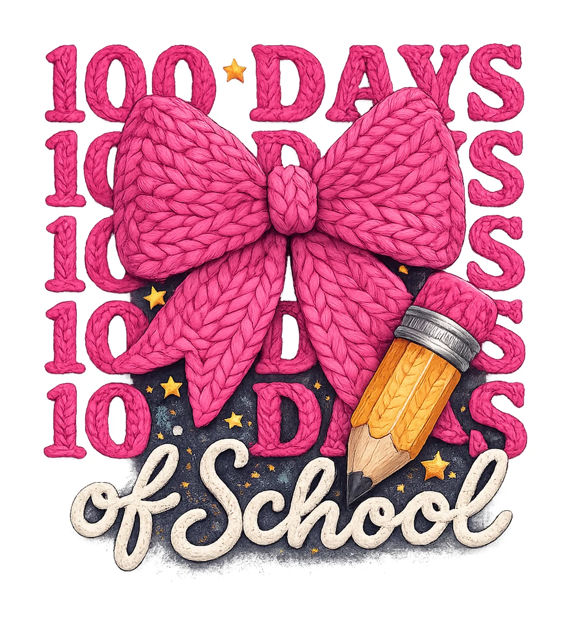 100 Days of School Crochet Bow Pencil Design Teacher Shirt