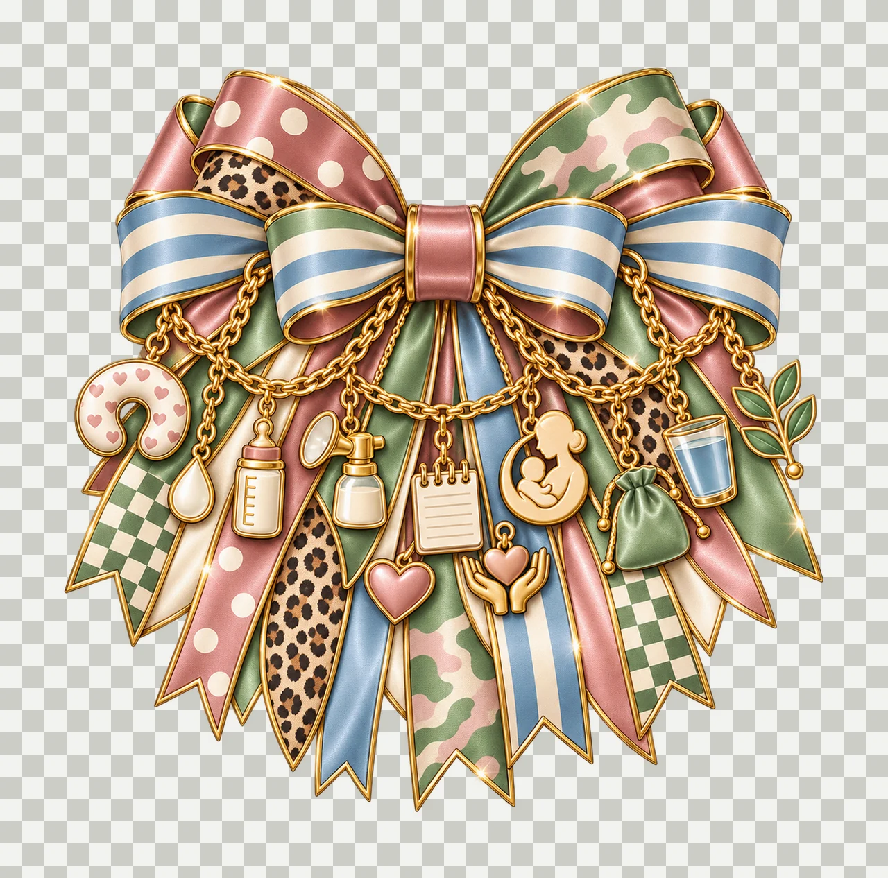 Lactation Consultant Bow Charm PNG, Gold Chain Charms, Transparent Sublimation Design, Digital Download transparency and detail preview thumbnail