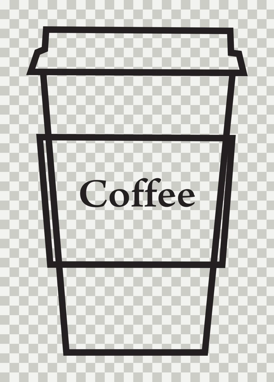 Coffee Coffee cup Design with black outline coffee cup, lid, white cup body and black 'Coffee' text transparency and detail preview thumbnail