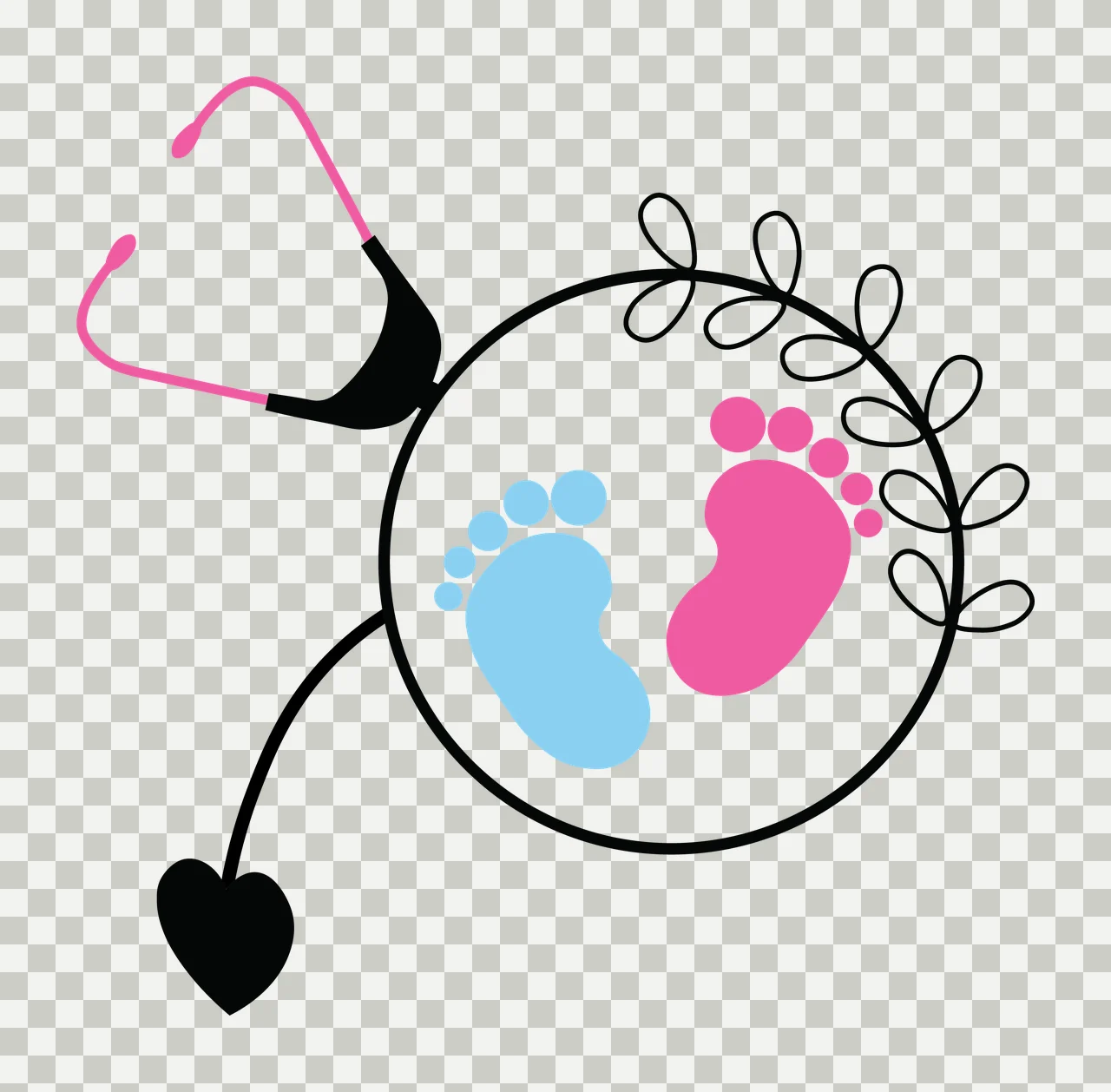 Baby Feet With Stethoscope Heart Shape symbolic composition transparency and detail preview thumbnail