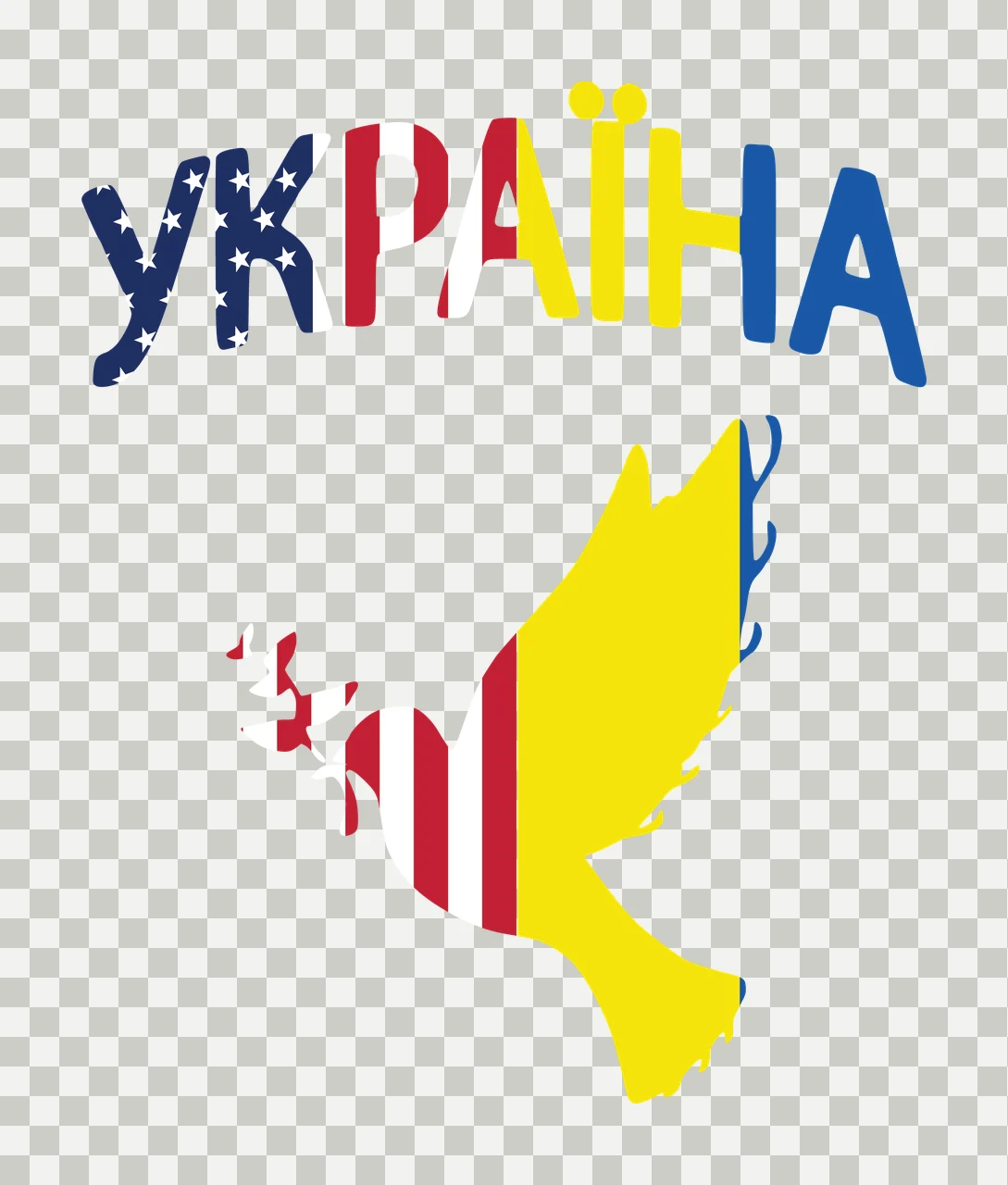 Ukra Na Text With Dove Holding Branch flying black silhouette transparency and detail preview thumbnail