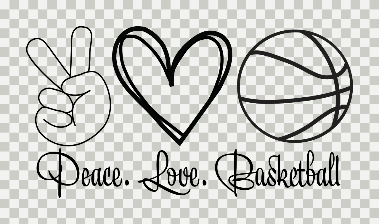 Peace Love Basketball Graphic With Outlined Heart Icon text and icons transparency and detail preview thumbnail