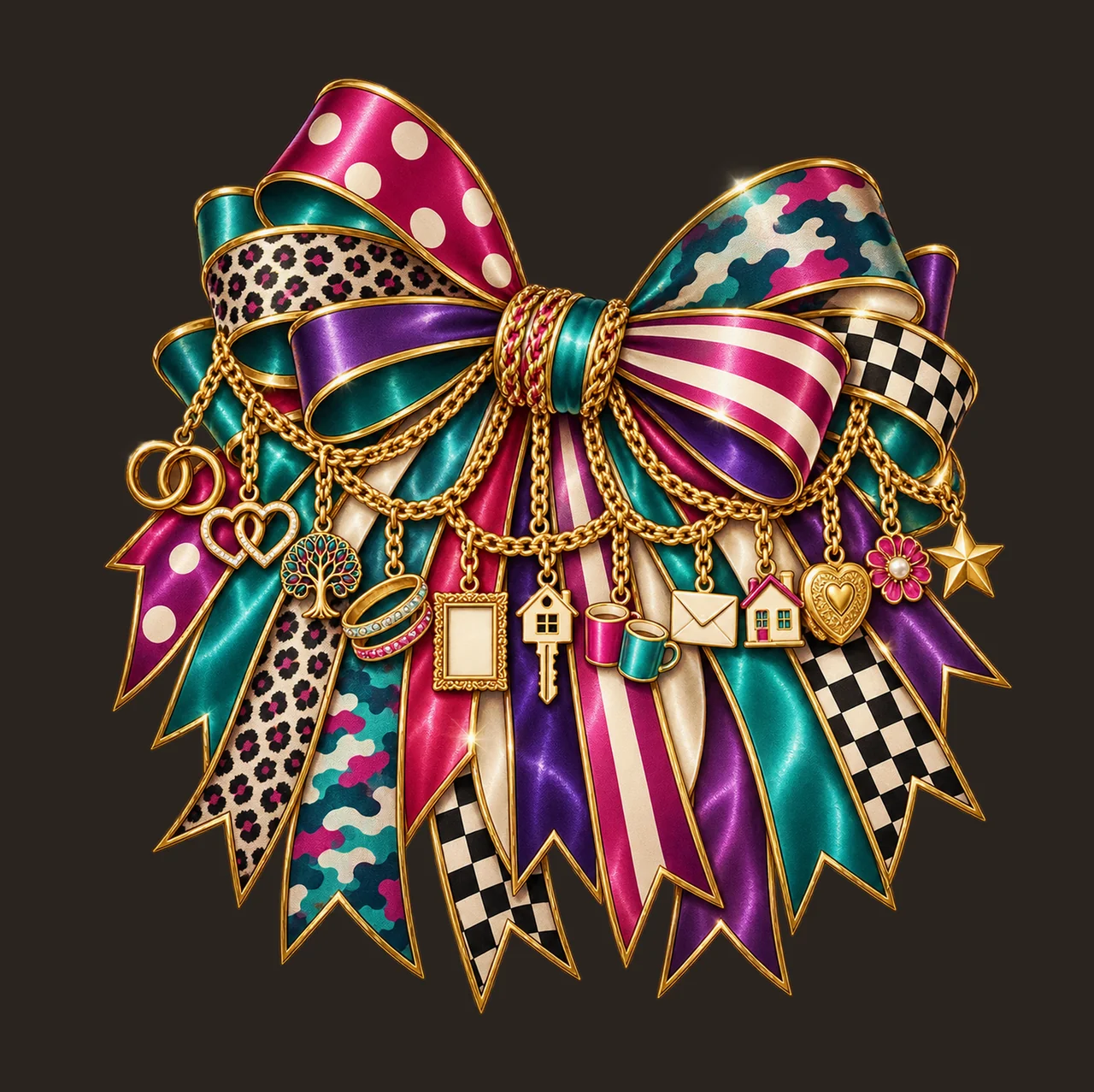 Sister-in-Law Bow Charm PNG, Gold Chain Charms, Transparent Sublimation Design, Digital Download contrast preview thumbnail