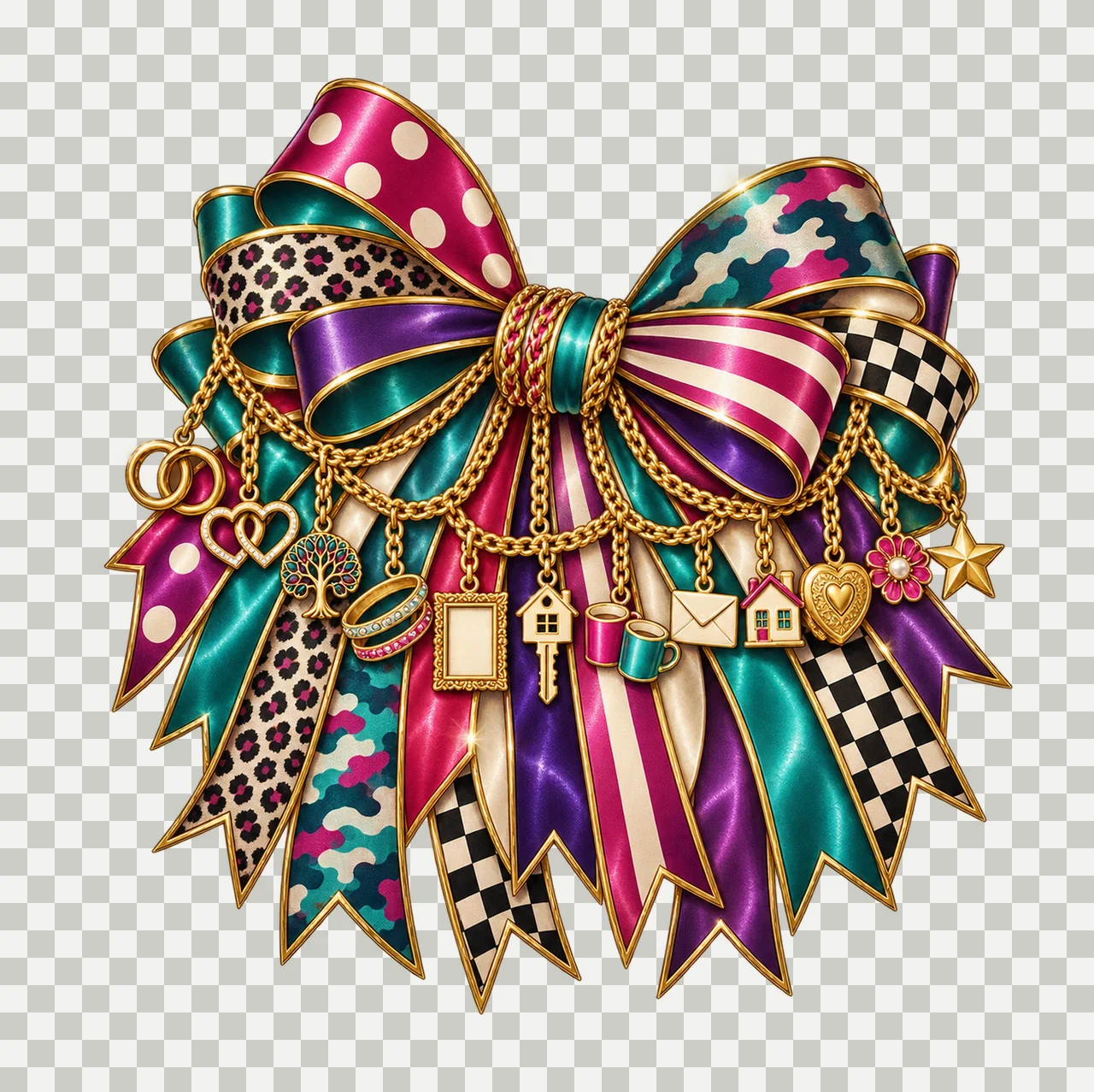 Sister-in-Law Bow Charm PNG, Gold Chain Charms, Transparent Sublimation Design, Digital Download transparency and detail preview thumbnail