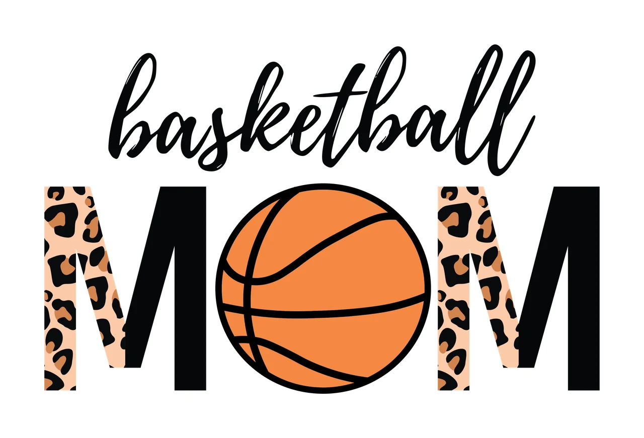 Basketball Mom Text Graphic With Solid Black Ball displaying