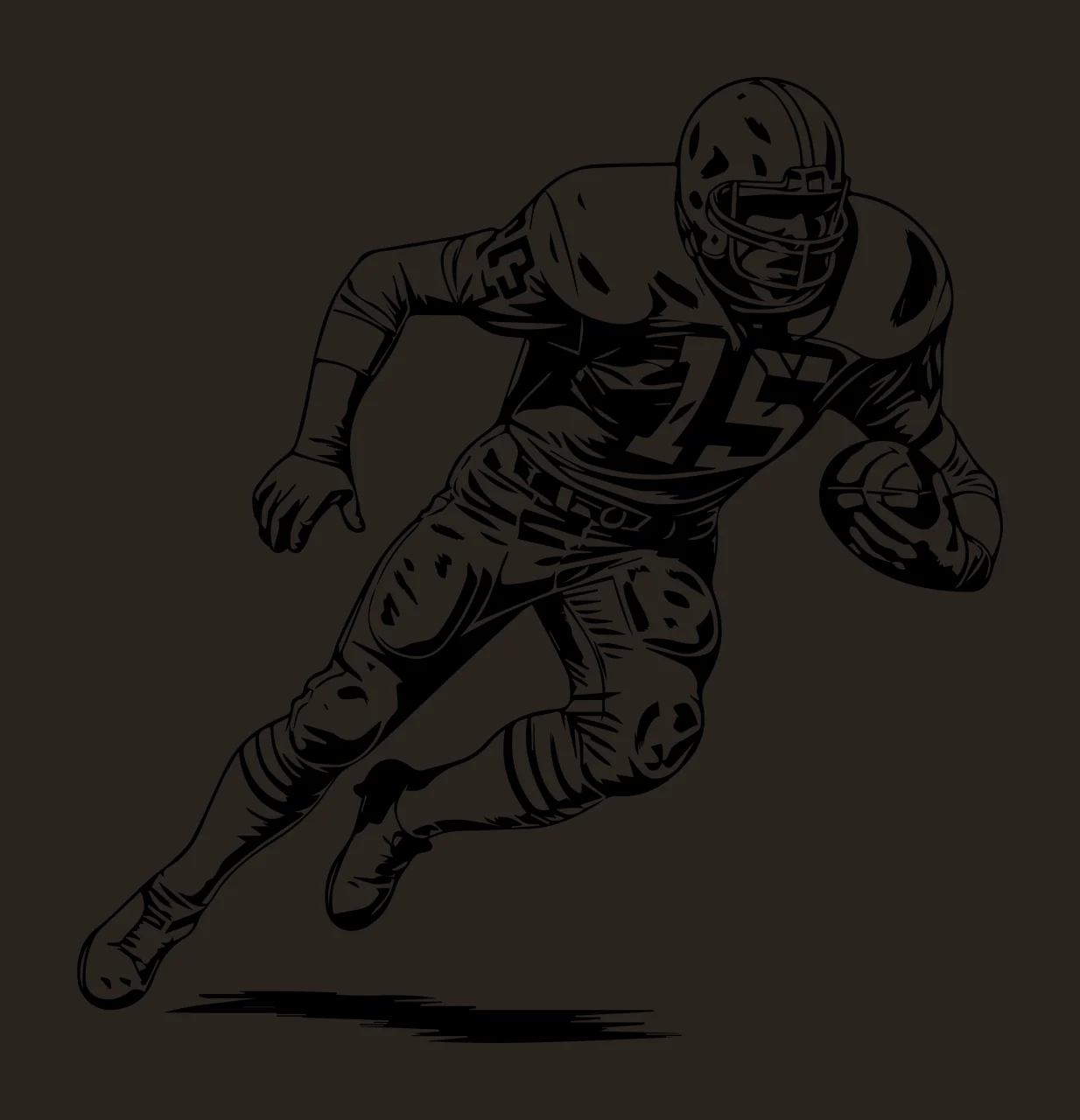 Football Player 15 Running With Number helmet uniform ink illustration contrast preview thumbnail
