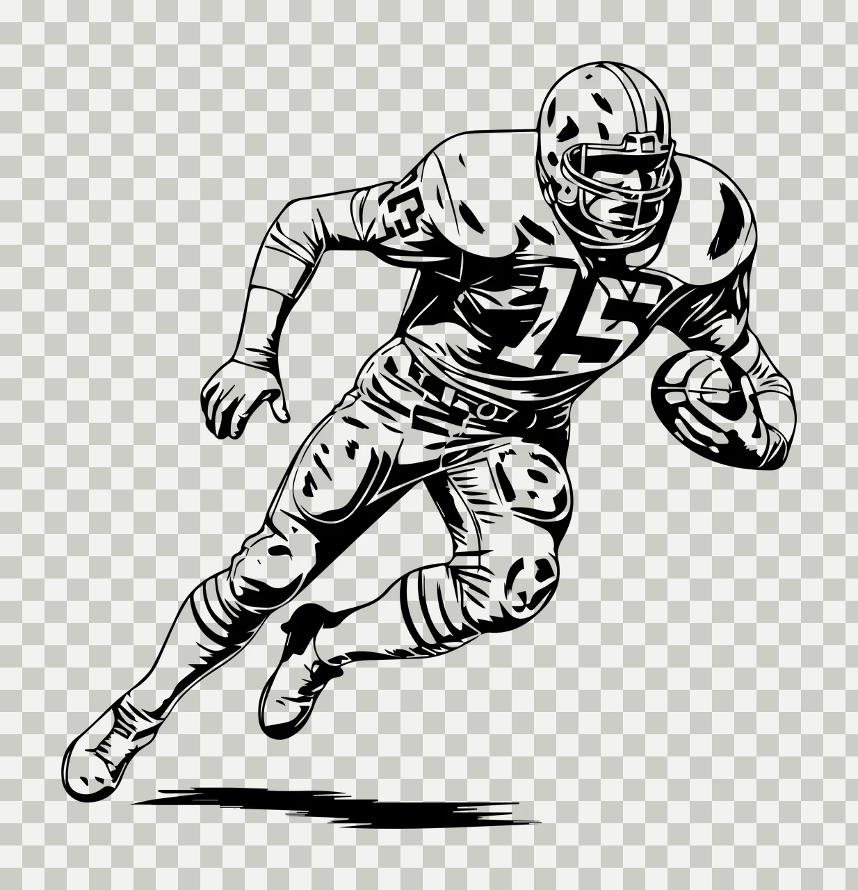 Football Player 15 Running With Number helmet uniform ink illustration transparency and detail preview thumbnail
