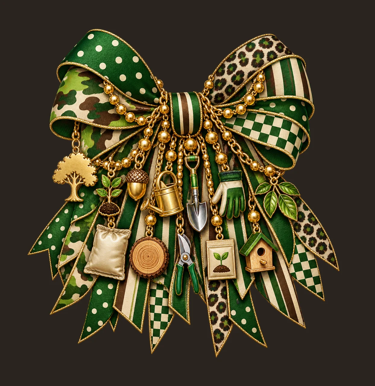 Arbor Day Bow Charm PNG, Gold Chain Charms, Transparent Sublimation Design, Digital Download contrast preview thumbnail