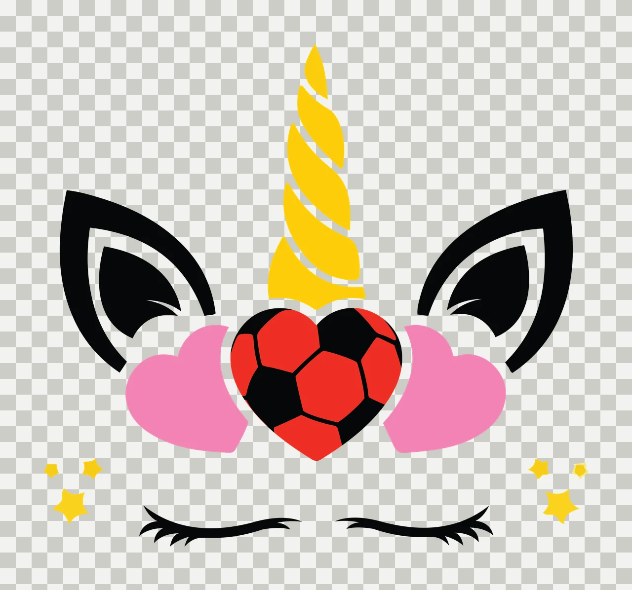 Unicorn Black And White Face Silhouette With Three horn ears transparency and detail preview thumbnail