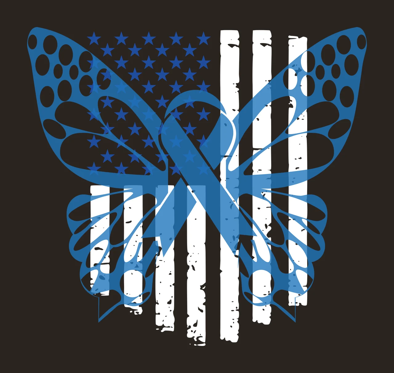 Butterfly Silhouette With Flag Pattern Overlay star stripe contrast preview thumbnail