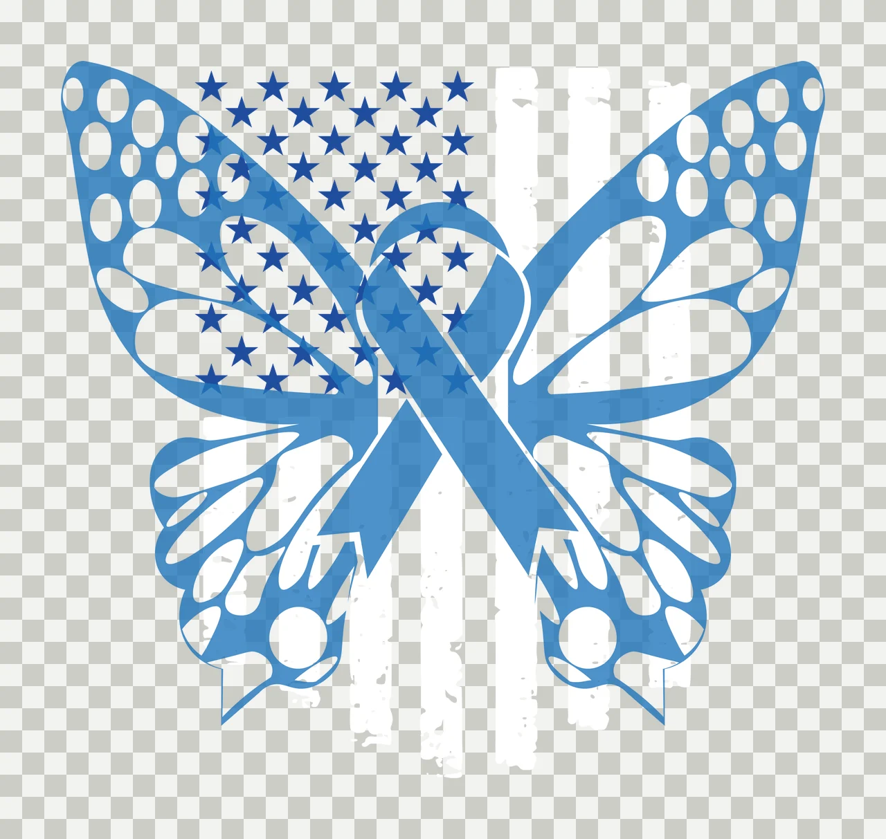 Butterfly Silhouette With Flag Pattern Overlay star stripe transparency and detail preview thumbnail