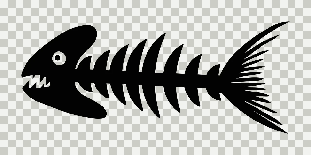 Bones Fish Skeleton Silhouette With Sharp Teeth facing left transparency and detail preview thumbnail