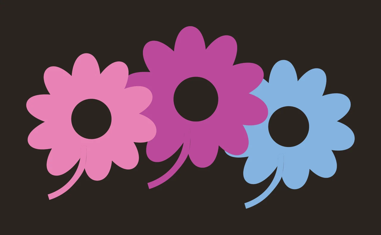 Three Black Flowers With White Centers Arranged blooming Petals contrast preview thumbnail