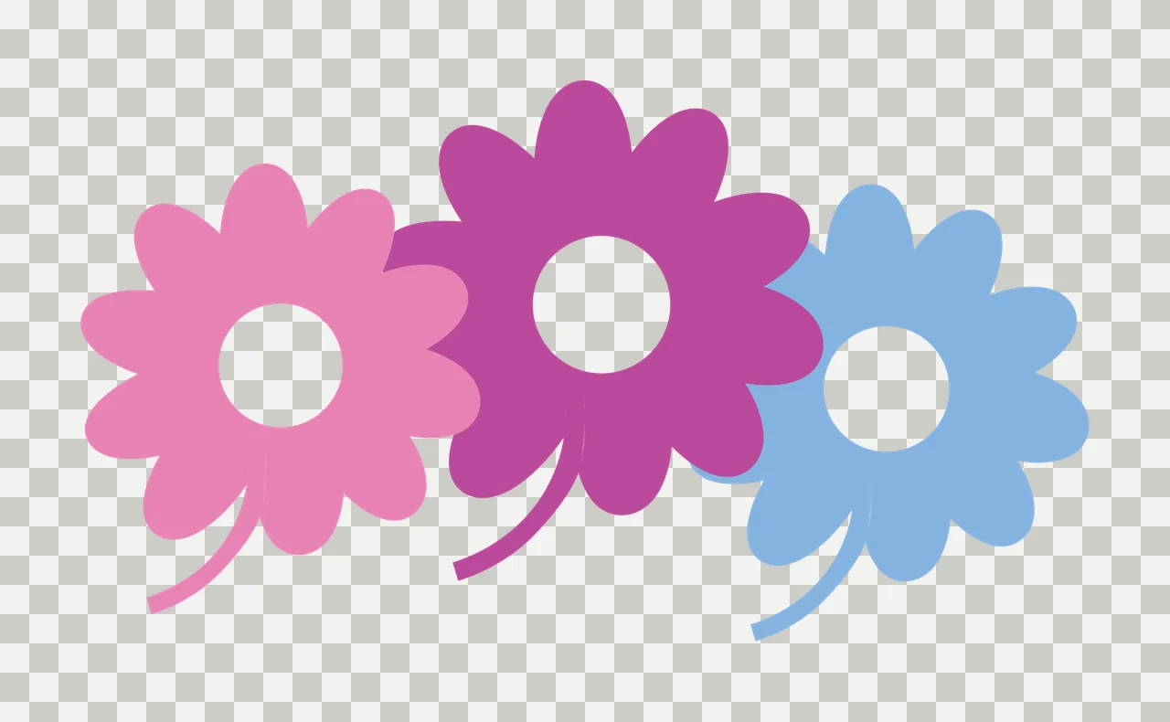 Three Black Flowers With White Centers Arranged blooming Petals transparency and detail preview thumbnail
