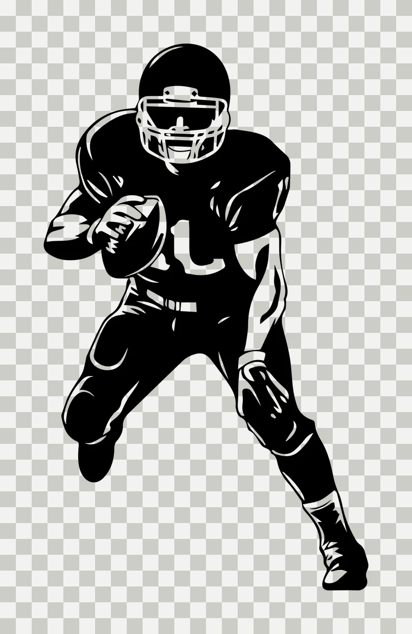 Football Player Running With Ball silhouette black white plain transparency and detail preview thumbnail