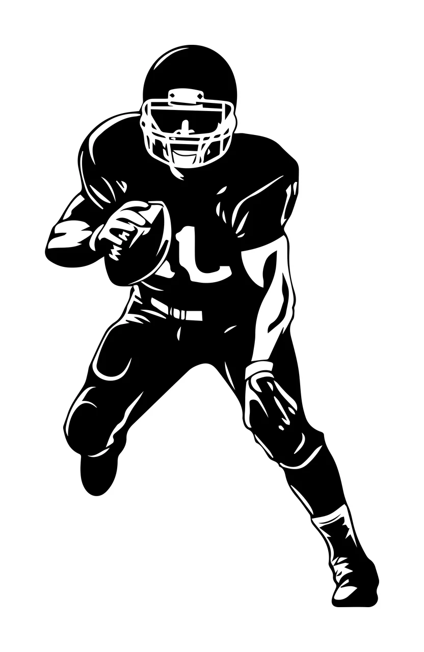 Football Player Running With Ball silhouette black white plain