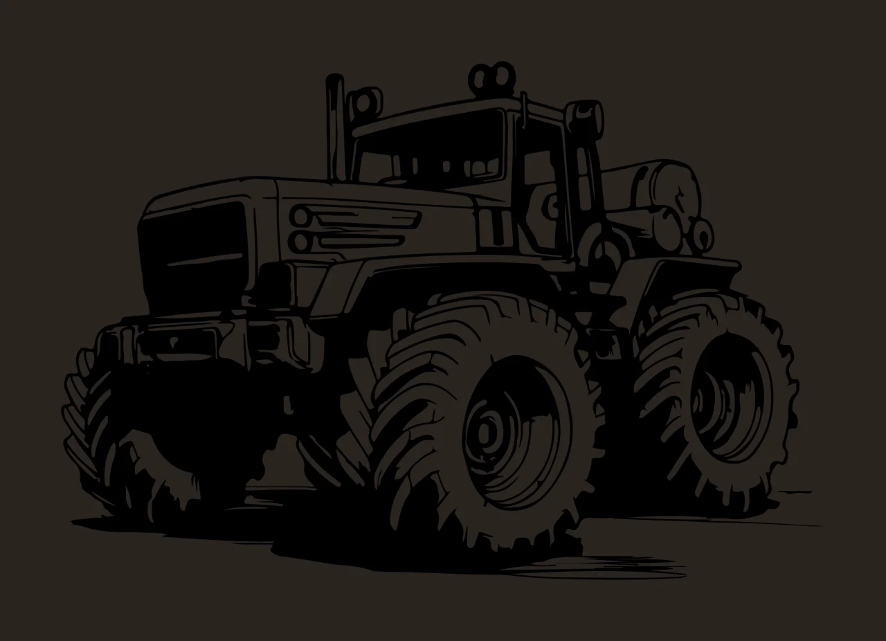 Farm Tractor With Large Wheels cabin exhaust line art black contrast preview thumbnail