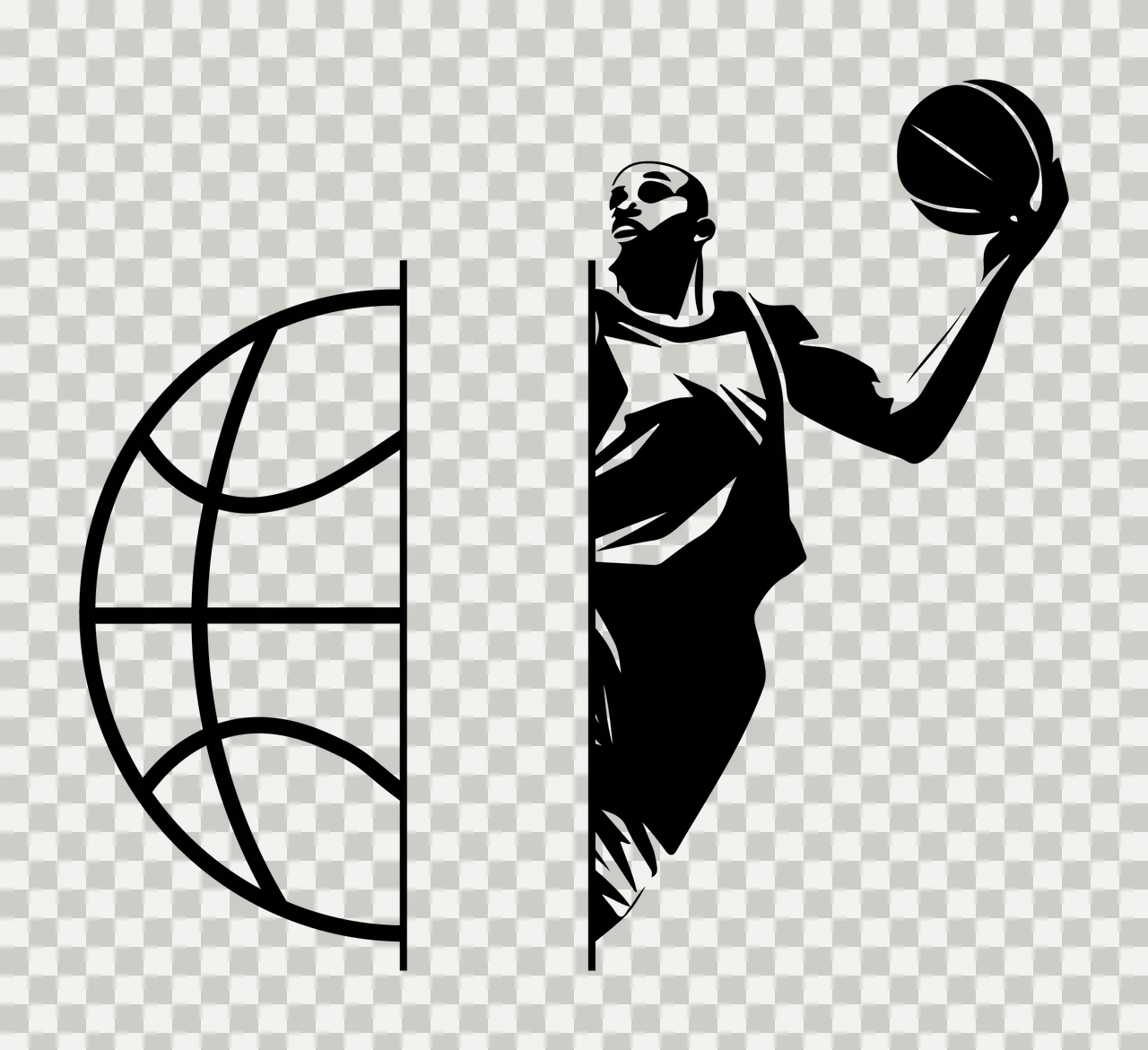Basketball Player Silhouette And Globe Sport graphic Splitting visual transparency and detail preview thumbnail
