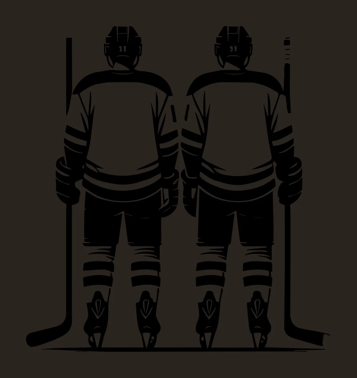 Hockey Two Players With Sticks standing helmets jerseys silhouette contrast preview thumbnail