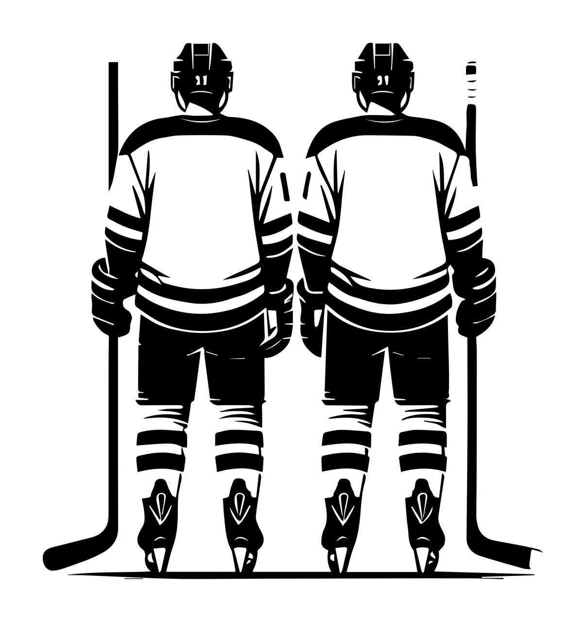Hockey Two Players With Sticks standing helmets jerseys silhouette