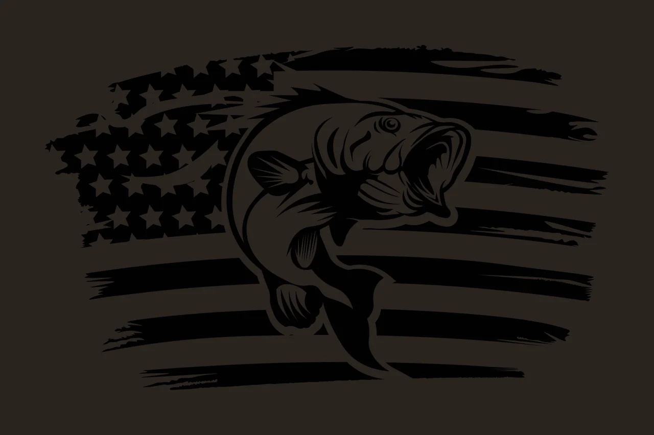Fishing Bass Fish Jumping Before American Flag stars stripes contrast preview thumbnail
