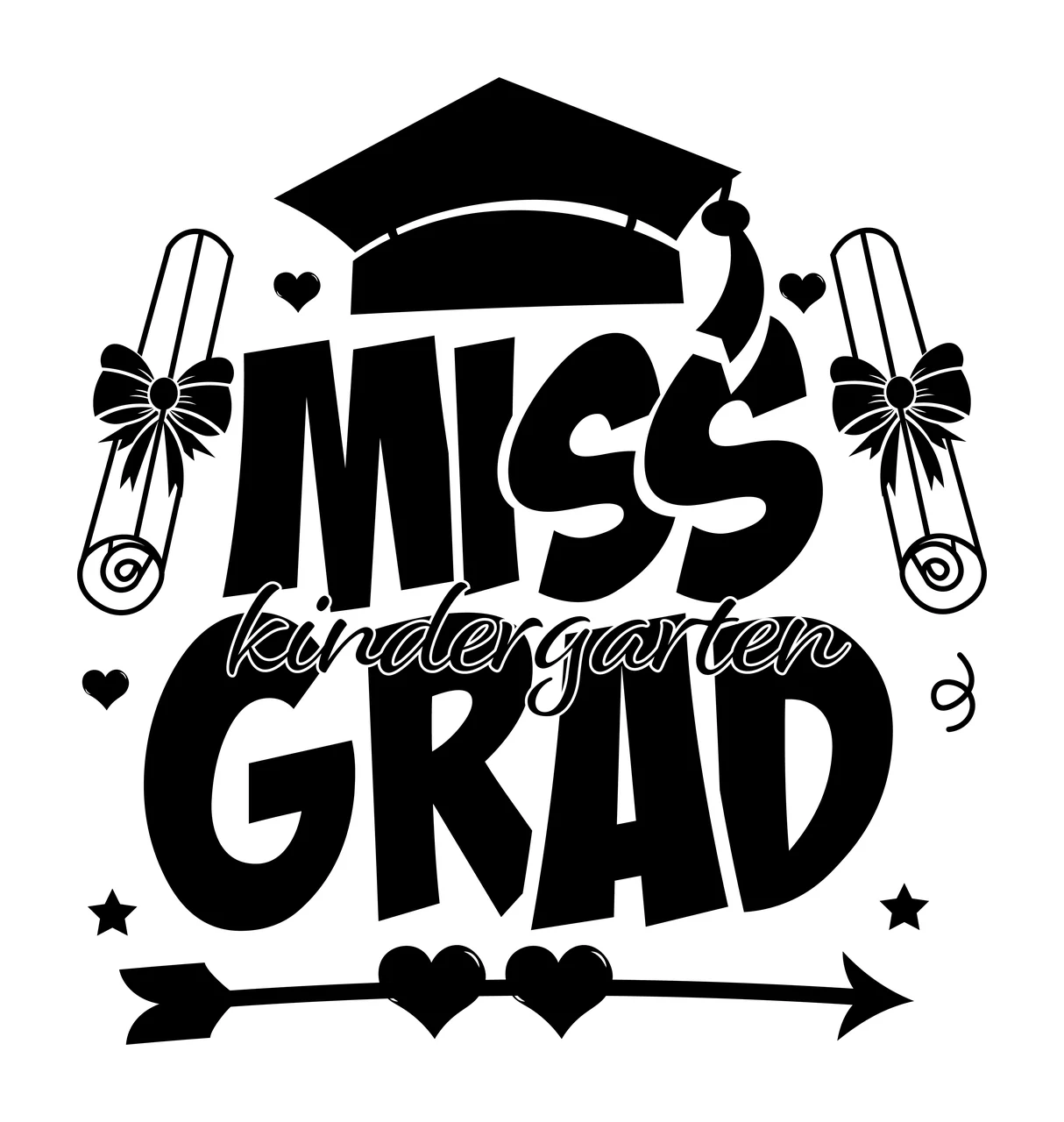 Miss Cap And Scroll Silhouette graduation scrolls hearts stars