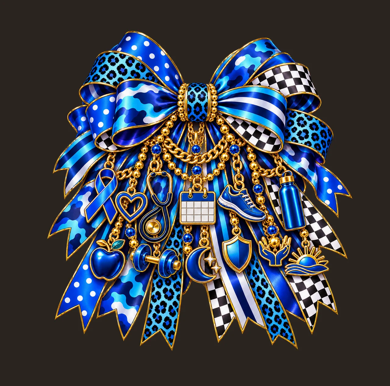 Men's Health Awareness Bow Charm PNG, Gold Chain Charms, Transparent Sublimation Design, Digital Download contrast preview thumbnail