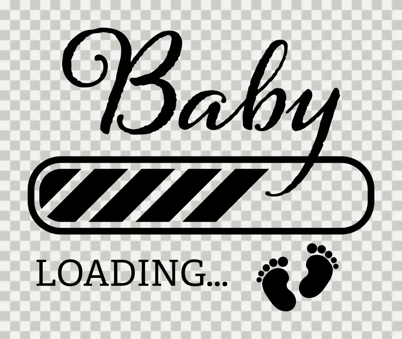 Baby Loading Bar With Diagonal Stripes black white footprints transparency and detail preview thumbnail