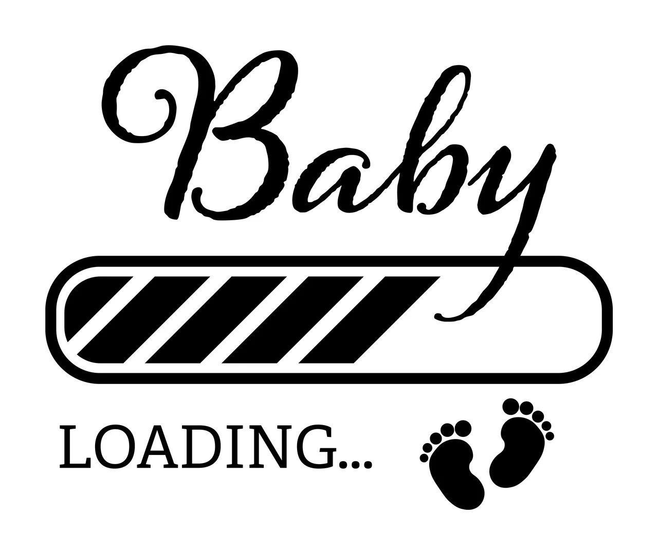 Baby Loading Bar With Diagonal Stripes black white footprints