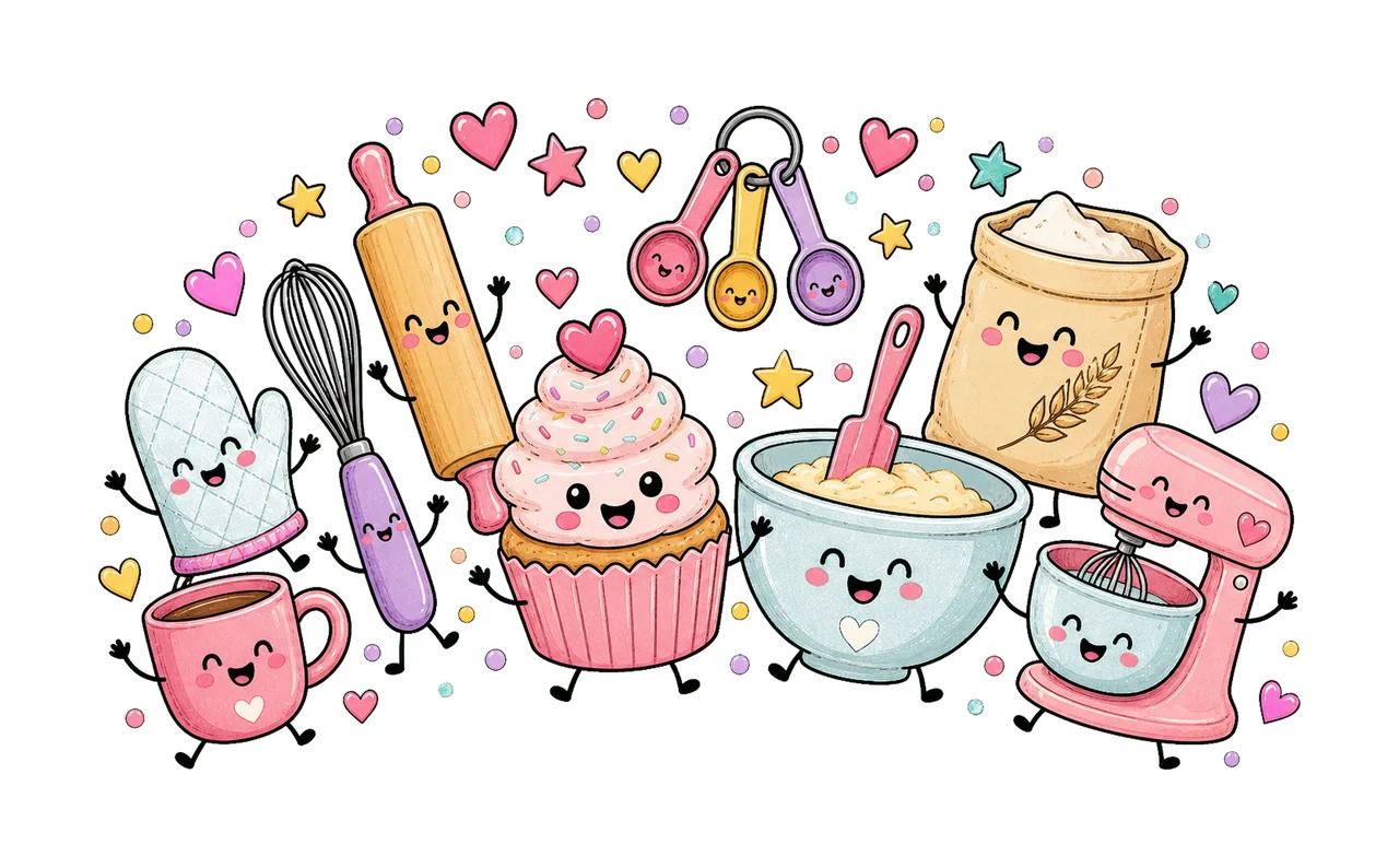 Baking Lover Doodle Characters Cute Baking Crew Variation A