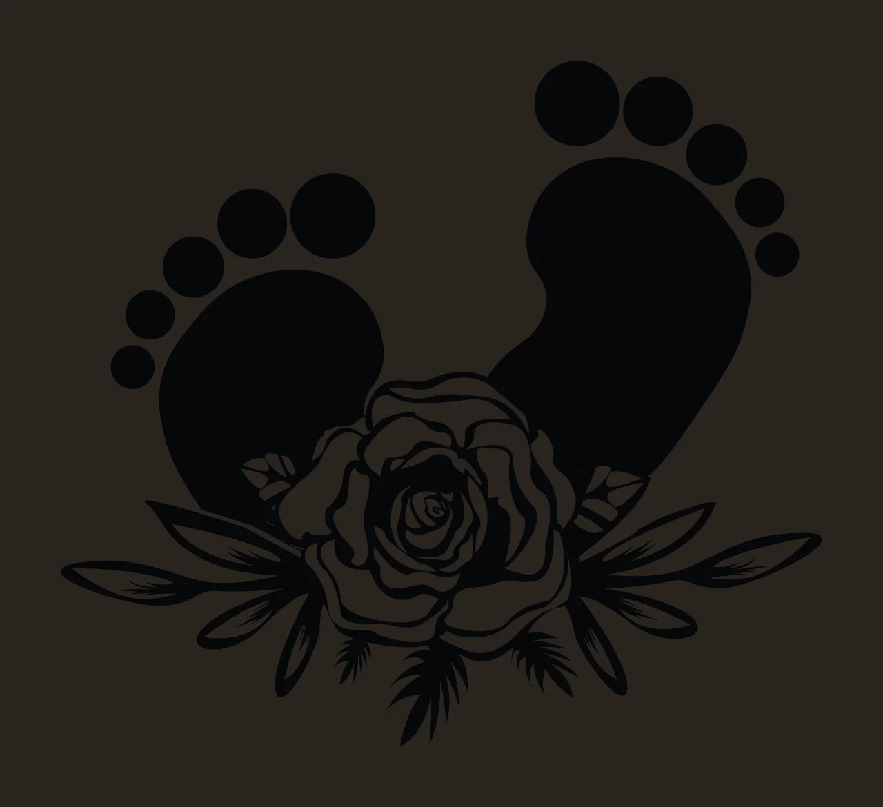 Baby Feet Flower With Rose Floral Decor stationary leaves silhouette contrast preview thumbnail