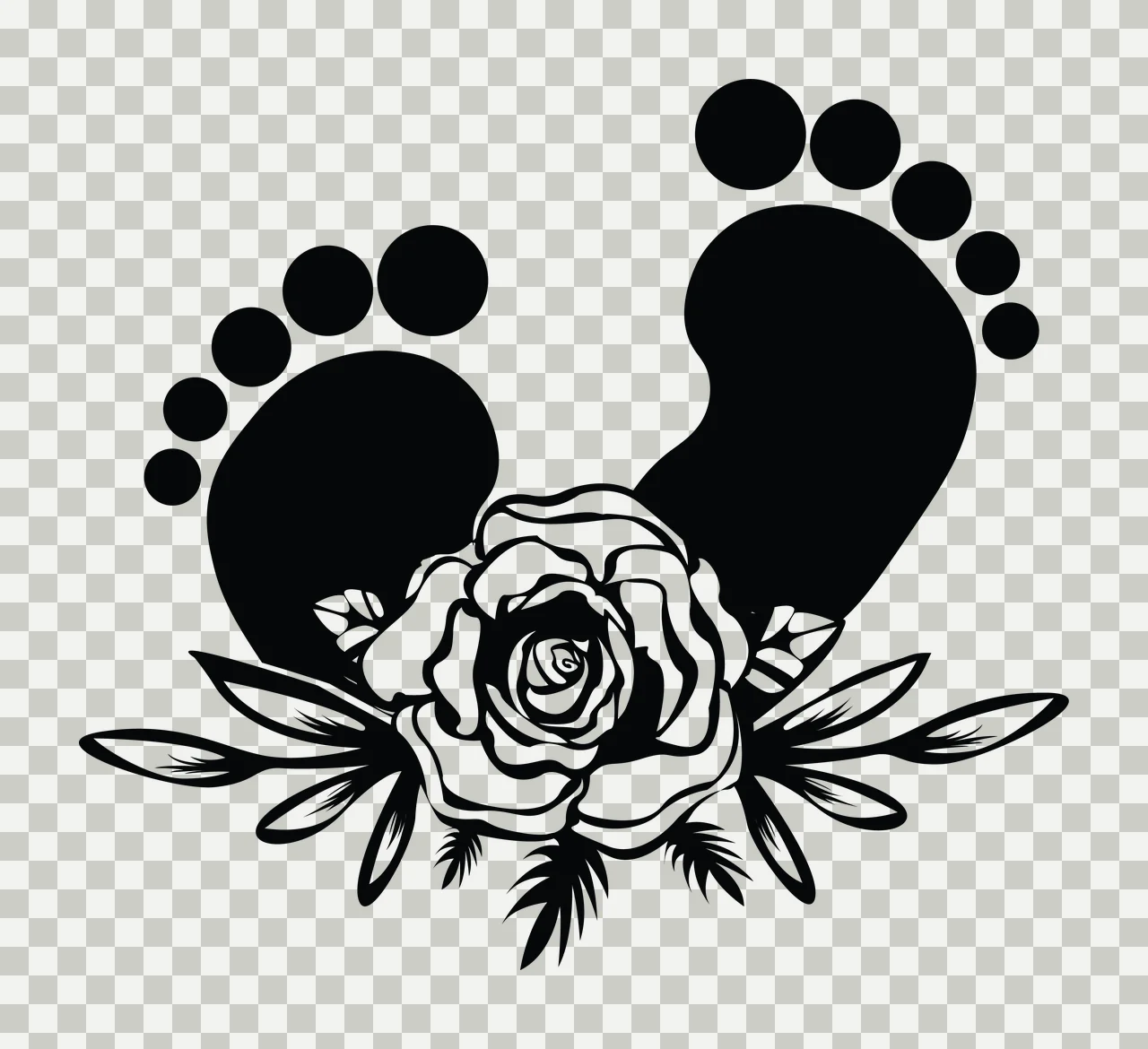 Baby Feet Flower With Rose Floral Decor stationary leaves silhouette transparency and detail preview thumbnail