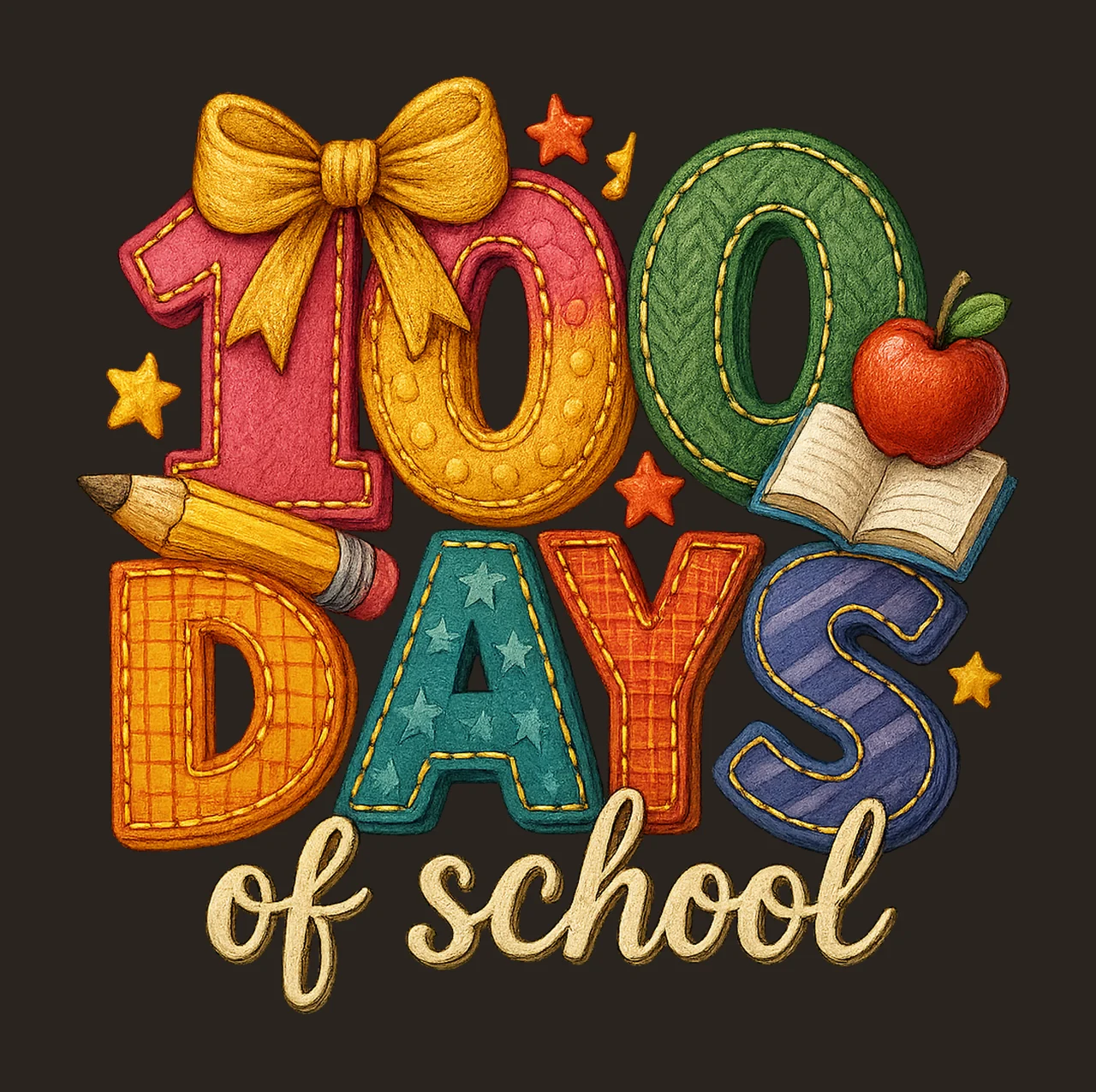 100 Days of School Brushstroke Teacher Quotes Design School contrast preview thumbnail
