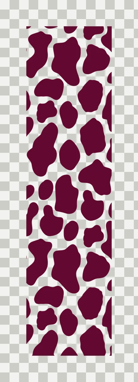 Cow print pattern with irregular shapes interlocking spots vertical strip and dark burgundy in white transparency and detail preview thumbnail