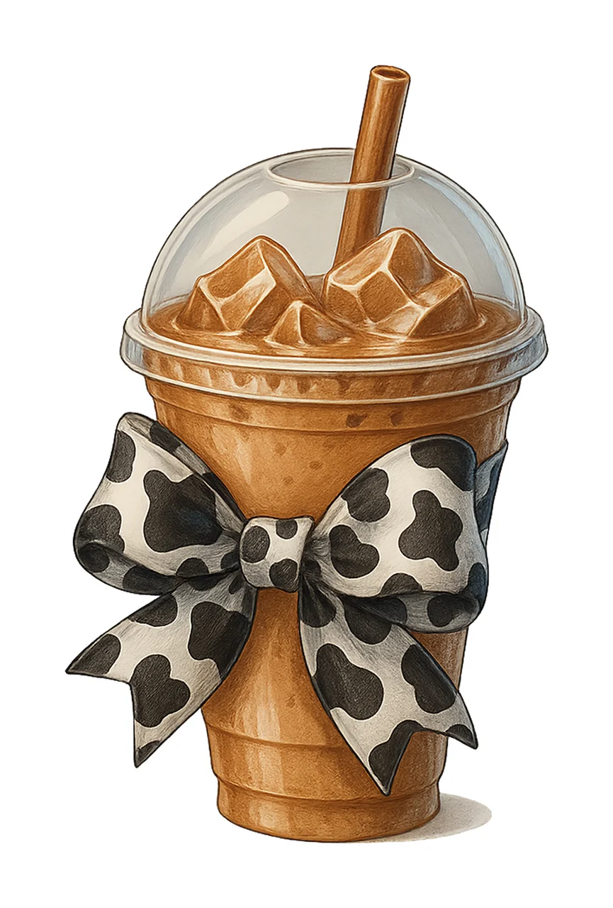 Iced Coffee coquette bow cow Coquette Iced Coffee Pink Bow