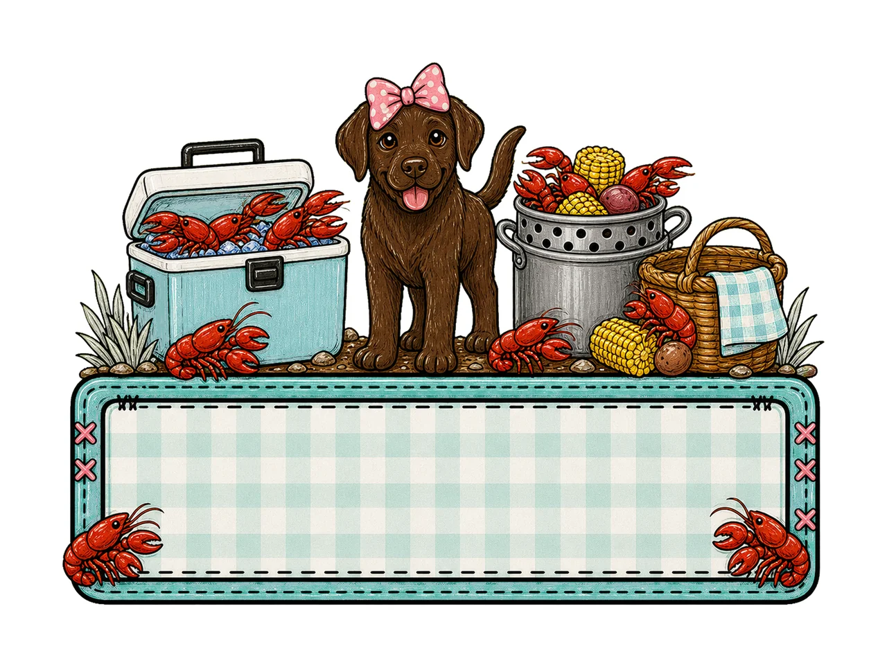 Crawfish boil with brown lab trio girl name Variation C