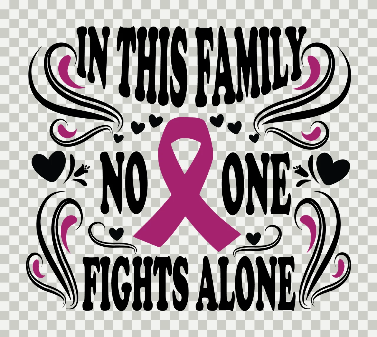 In This Family No One Fights Alone Awareness ribbon hearts transparency and detail preview thumbnail