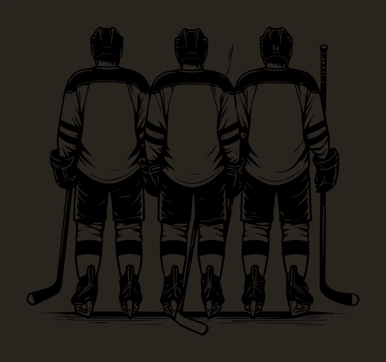 Hockey Three Players Standing Side sticks helmets jerseys shorts contrast preview thumbnail
