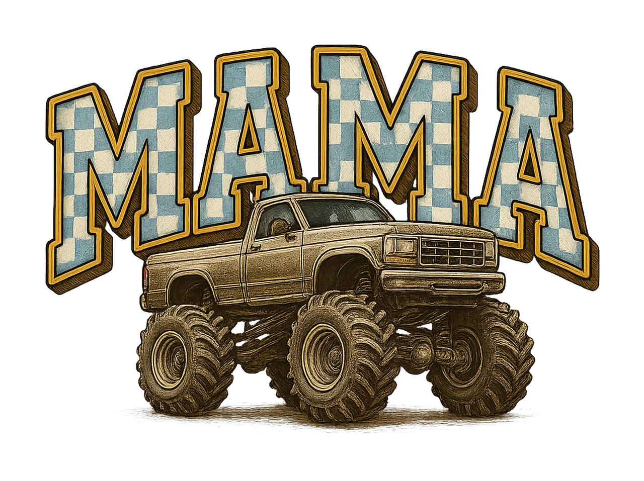 Monster Truck Mama Shirt Pink Checkered Design Comfort