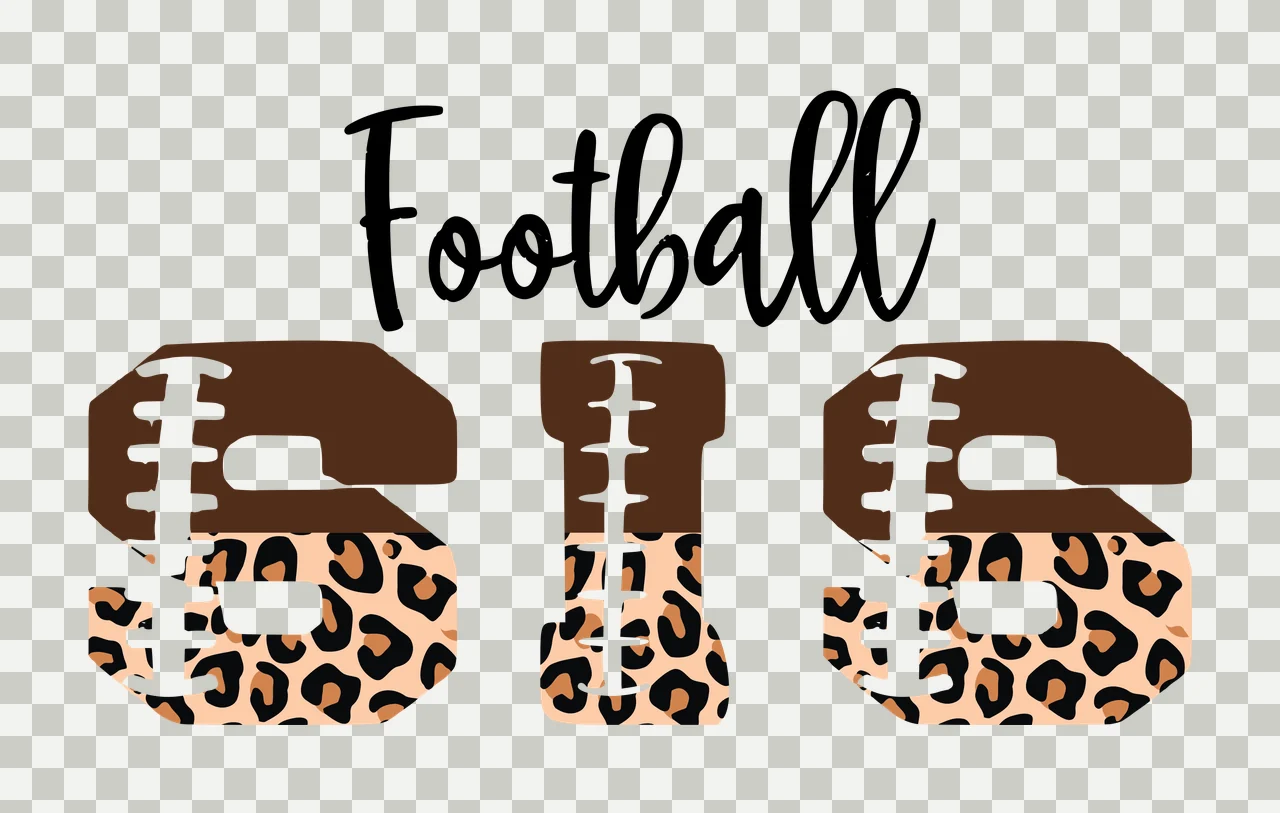 Football SIS Football SIS Design with leopard print, brown football-shaped letters, white football laces and black cursive 'Football' text in beige transparency and detail preview thumbnail