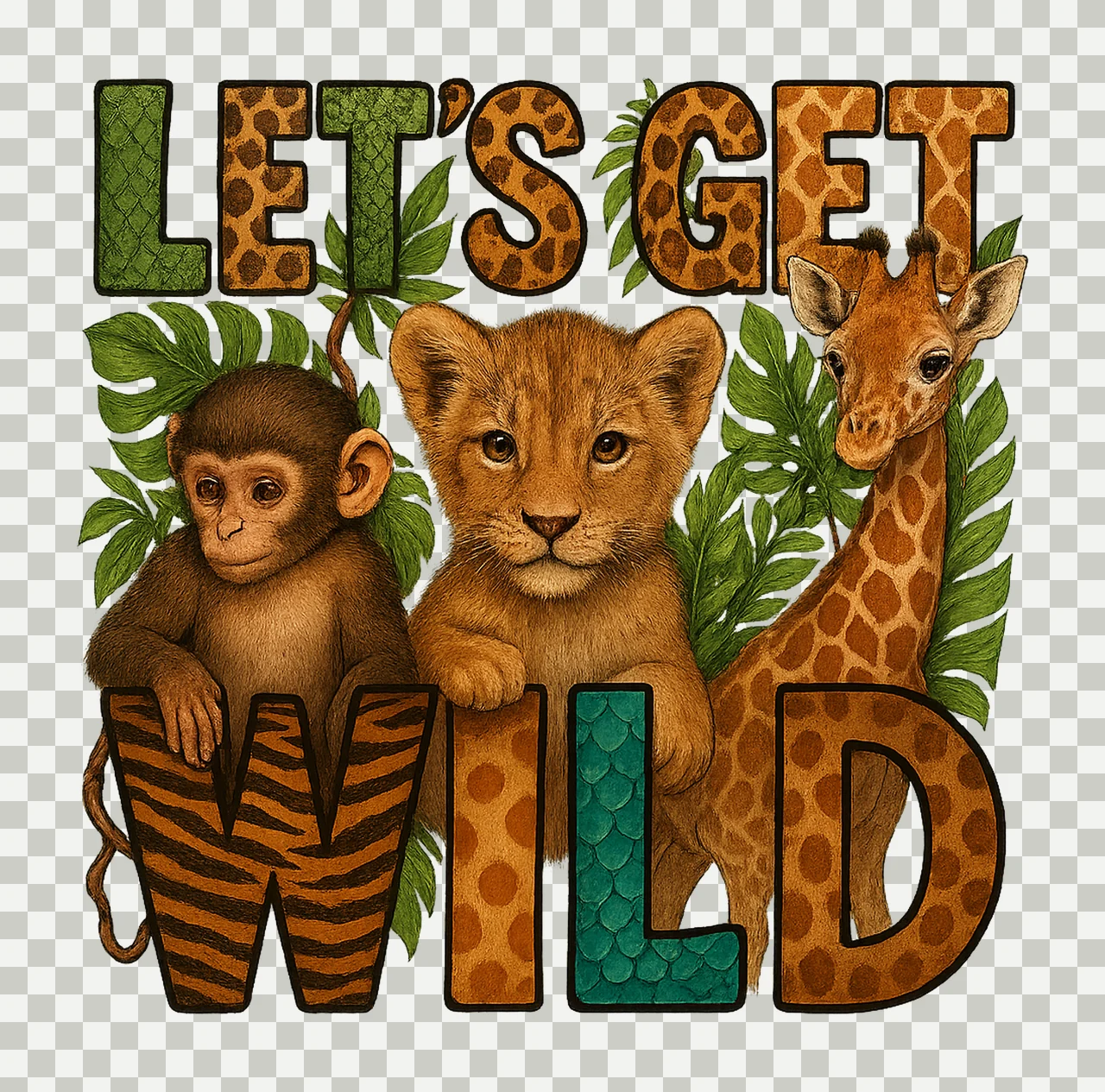 Lets Get Wild Sublimation Kids Giraffe Animal Design Wild transparency and detail preview thumbnail